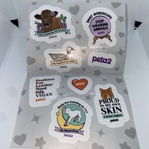 1 inch Vegan Power PETA2 Decal Stickers lot Logo drawing custom pack limited